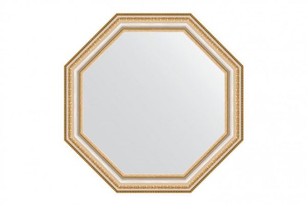 Зеркало настенное в багетной раме EVOFORM Octagon BY 3979, золотые бусы на серебре 56х56 см