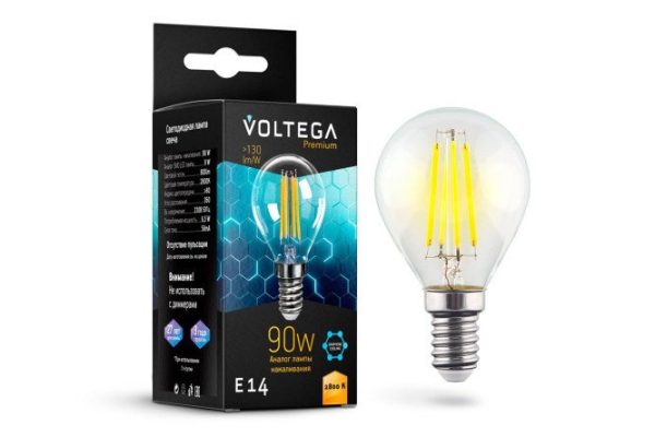 Лампа светодиодная VOLTEGA Crystal Globe Graphene 9W, E14, Тёплый свет