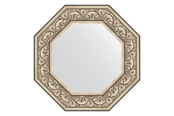 Зеркало настенное в багетной раме EVOFORM Octagon BY 3847, барокко серебро 60.4х60.4 см