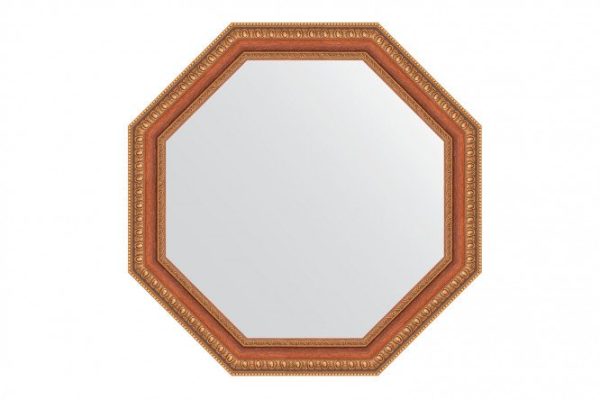 Зеркало настенное в багетной раме EVOFORM Octagon BY 3981, бронзовые бусы на дереве 56х56 см