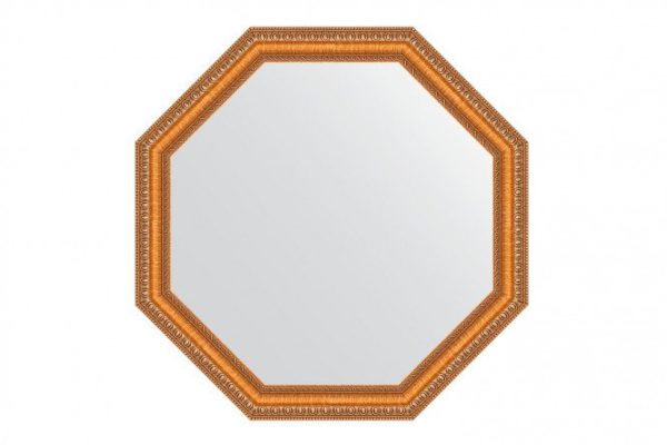 Зеркало настенное в багетной раме EVOFORM Octagon BY 3978, золотые бусы на бронзе 66х66 см