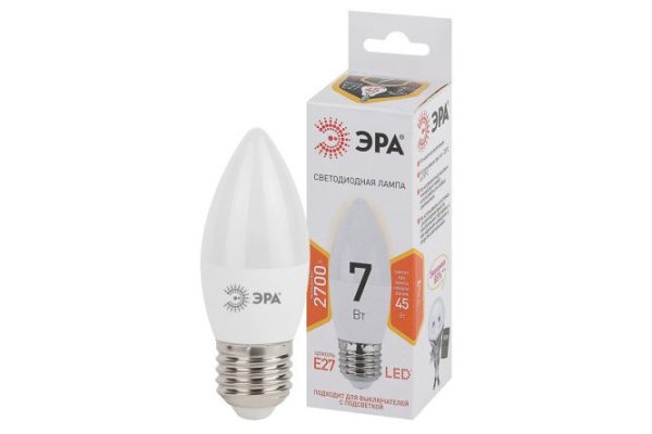 Лампа светодиодная ЭРА Std led B35-7W-827-E27 7W, E27, Тёплый