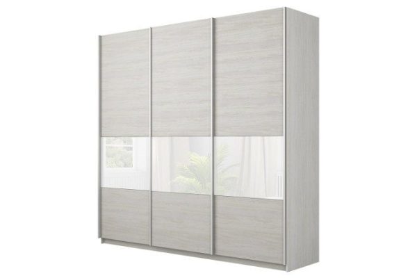 Шкаф-купе 3-дверный Magnus 240х230 см, белый глянец, ясень анкор светлый, профиль - серебро