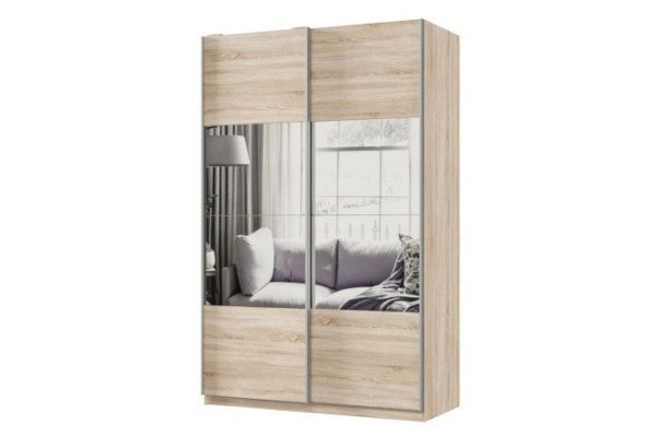 Шкаф-купе 2-дверный Практик 140х240х60 см, дуб сонома, профиль серебро, с зеркальными вставками