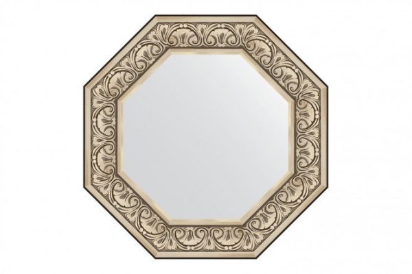 Зеркало настенное в багетной раме EVOFORM Octagon BY 7382, барокко серебро 65х65 см