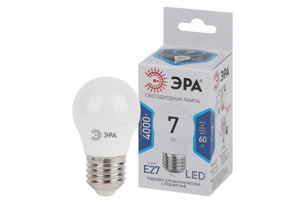 Лампа светодиодная ЭРА Std led P45-7W-840-E27 7W, E27, Нейтральный свет