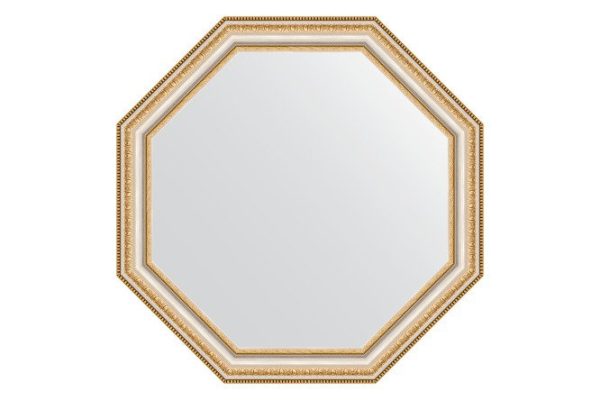 Зеркало настенное в багетной раме EVOFORM Octagon BY 3710, золотые бусы на серебре 61.6х61.6 см