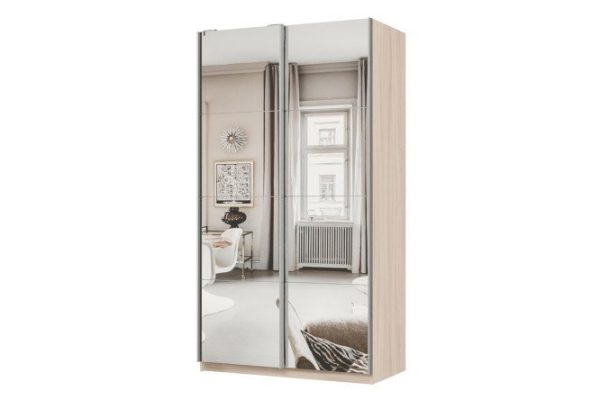 Шкаф-купе 2-дверный Практик 120х220х60 см, ясень шимо светлый, профиль серебро, с двумя зеркалами
