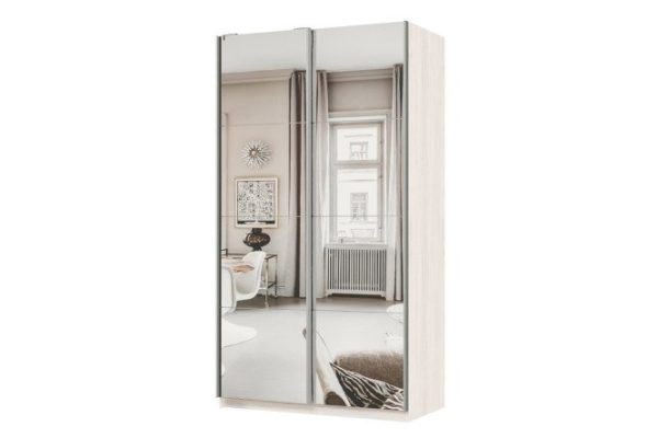 Шкаф-купе 2-дверный Практик 120х240х60 см, ясень анкор светлый, профиль серебро, с двумя зеркалами