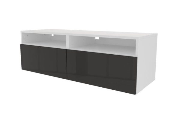 Тумба с ящиками и полкой Оскар Амика 120х38 с push to open, белый / черный графит глянец