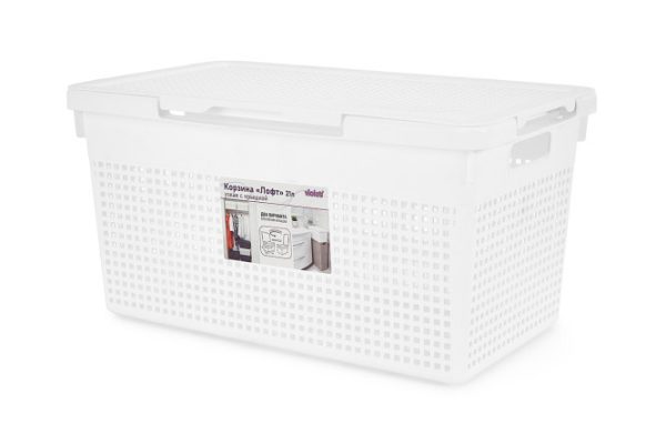 Корзина для белья с крышкой Лофт узкая 45x24x26 см, 21 л, Полипропилен