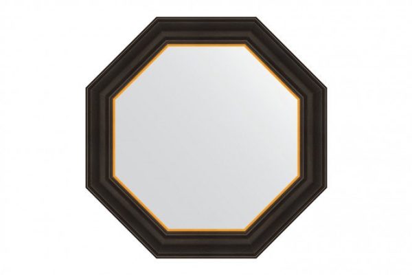 Зеркало настенное в багетной раме EVOFORM Octagon BY 7402, чёрное дерево с золотом 58х58 см