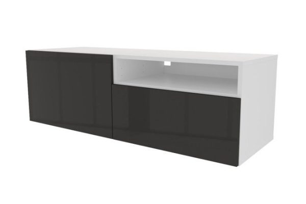 Тумба с ящиком, дверцей и полкой Оскар Амика 120х38 с push to open, белый / черный графит глянец