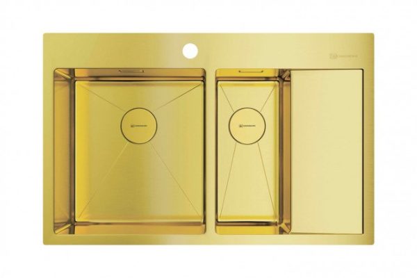 Мойка врезная с крылом OMOIKIRI Akisame 78-2-LG-L 4973087, светлое золото 78х51х20 см