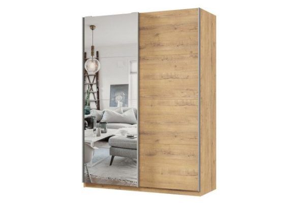 Шкаф-купе 2-дверный Практик 160х220х60 см, бунратти, профиль серебро, с одним зеркалом