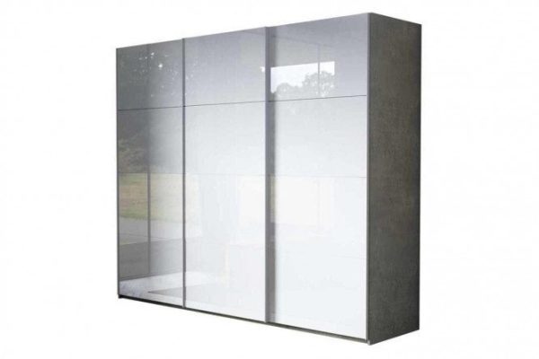 Шкаф-купе 3-дверный Comet 300х220 см бетон светлый, фасады белое стекло