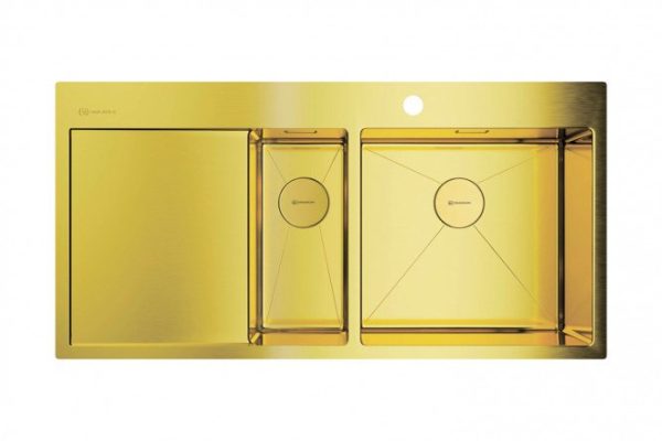 Мойка врезная с крылом OMOIKIRI Akisame 100-2-LG-R 4973090, светлое золото 100х51х20 см