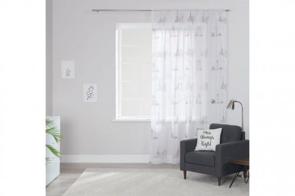 Тюль для детской на ленте MICASA Deni 1 шт., цвет белый/коричневый, 300х280 см