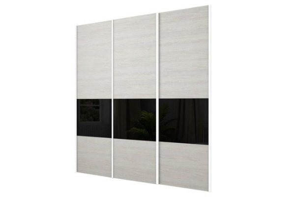 Двери шкафа-купе Magnus 240х230 см, чёрный глянец, ясень анкор светлый, профиль - белый