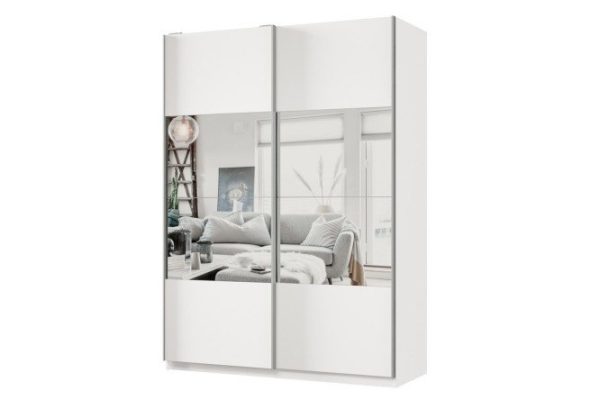 Шкаф-купе 2-дверный Практик 160x220x60 см, белый, профиль серебро, с зеркальными вставками