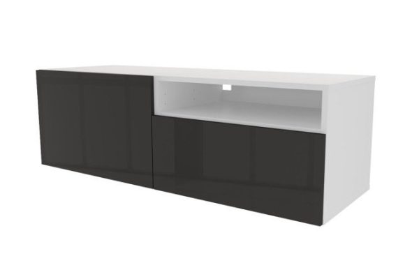 Тумба с 2 ящиками и полкой Оскар Амика 120х38 с push to open, белый / черный графит глянец