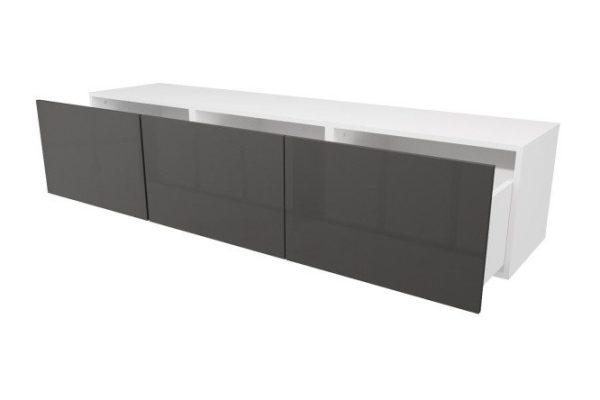 Тумба с ящиками Оскар Амика 180х38 с push to open, белый / черный графит глянец
