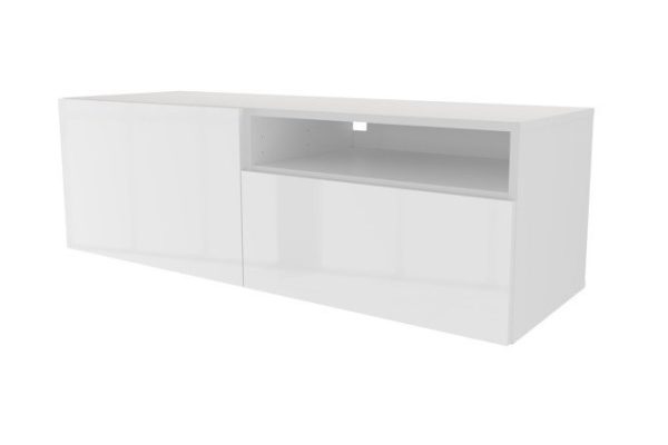 Тумба с ящиком, дверцей и полкой Оскар Амика 120х38 с push to open, белый / белый глянец