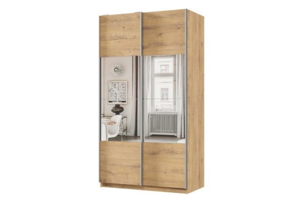 Шкаф-купе 2-дверный Практик 120х240х60 см, бунратти, профиль серебро, с зеркальными вставками