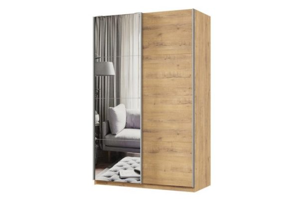 Шкаф-купе 2-дверный Практик 140х240х60 см, бунратти, профиль серебро, с одним зеркалом