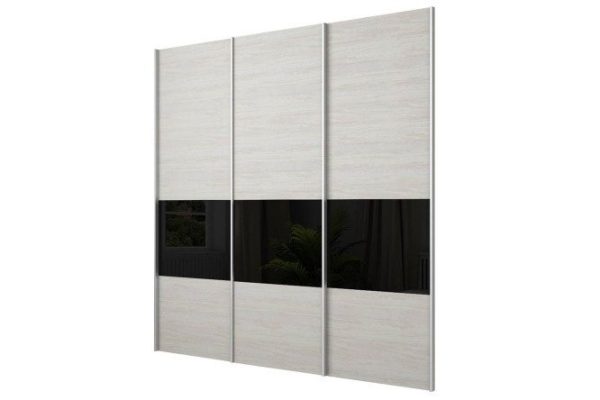 Двери шкафа-купе Magnus 240х230 см, чёрный глянец, ясень анкор светлый, профиль - серебро