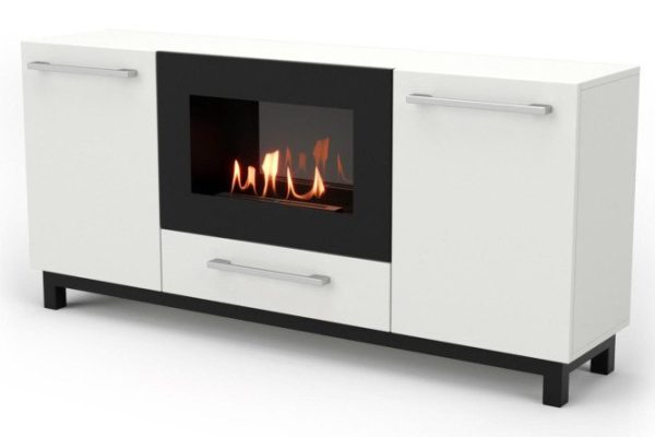 Тумба ТВ LUX FIRE Амур напольная 1400 матовая, белая с биокамином 600