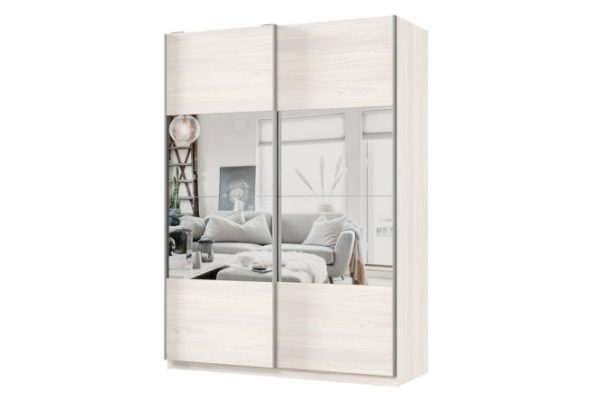 Шкаф-купе 2-дверный Практик 160х220х60 см, ясень анкор светлый, профиль серебро, с зеркальными вставками
