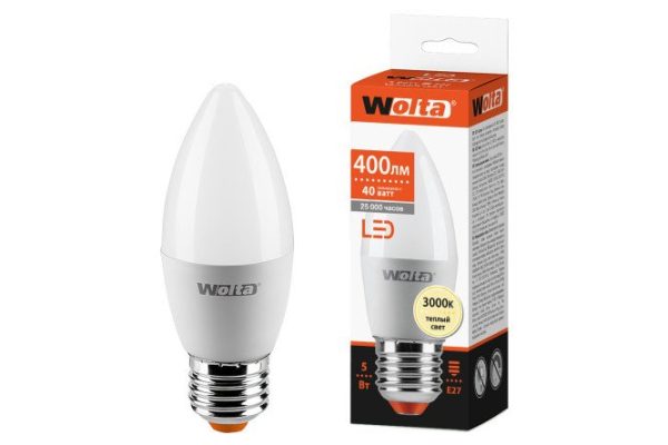 Лампа светодиодная Wolta 25YC5E27 5W, E27, Тёплый свет