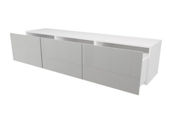 Тумба с ящиками Оскар Амика 180х38 с push to open, белый / пыльный серый глянец