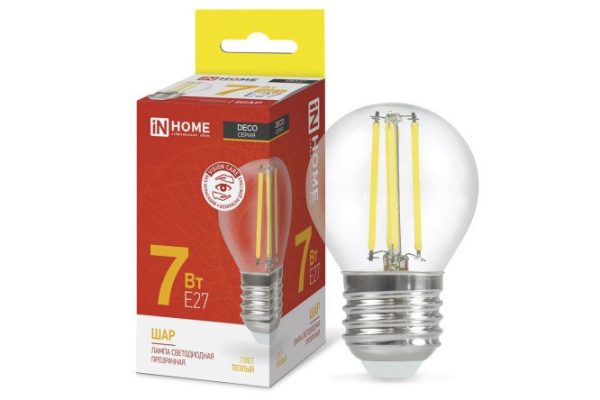 Лампа светодиодная IN HOME Deco LED-ШАР-deco 7W, E27, Тёплый