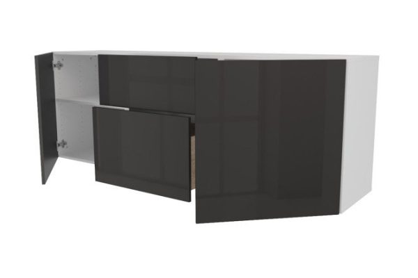 Тумба 2 дверцы и 2 ящика Оскар Амика 180х64 с push to open, белый / черный графит глянец