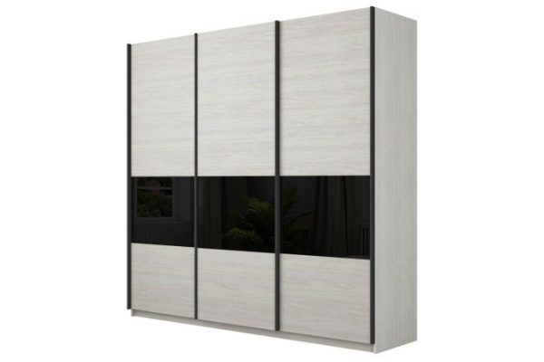 Шкаф-купе 3-дверный Magnus 240х230 см, чёрный глянец, ясень анкор светлый, профиль - чёрный