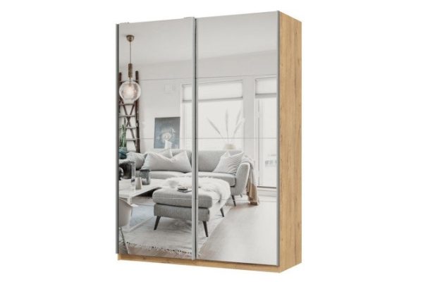 Шкаф-купе 2-дверный Практик 160х240х60 см, бунратти, профиль серебро, с двумя зеркалами
