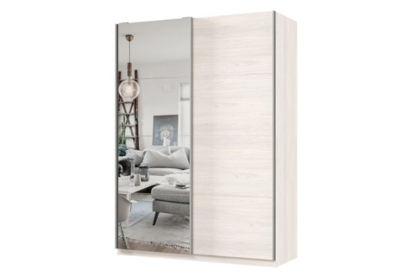 Шкаф-купе 2-дверный Практик 160х240х60 см, ясень анкор светлый, профиль серебро, с одним зеркалом