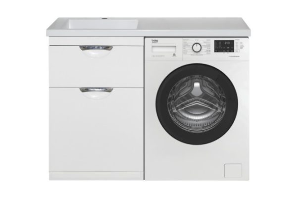 Тумба напольная под стиральную машину Куба 60 П-Куб-01060-0121ЯБК с 1 ящиком 55 см, цвет каркаса белый, фасада белый