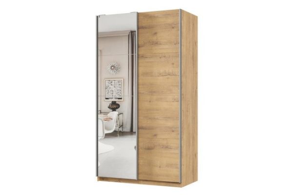 Шкаф-купе 2-дверный Практик 120x220x60 см, бунратти, профиль серебро, с одним зеркалом
