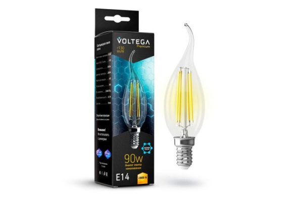 Лампа светодиодная VOLTEGA Crystal Candle wind Graphene 9W, E14, Тёплый свет