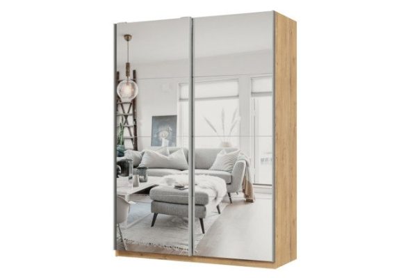 Шкаф-купе 2-дверный Практик 160х220х60 см, бунратти, профиль серебро, с двумя зеркалами
