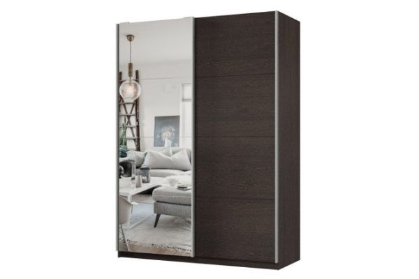 Шкаф-купе 2-дверный Практик 160х220х60 см, венге, профиль серебро, с одним зеркалом