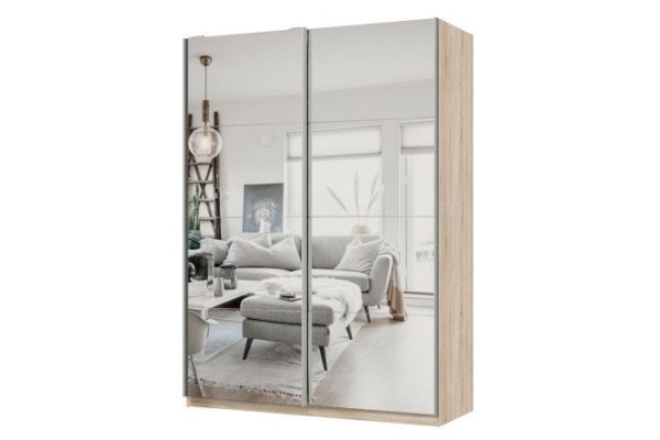 Шкаф-купе 2-дверный Практик 160х240х60 см, дуб сонома, профиль серебро, с двумя зеркалами