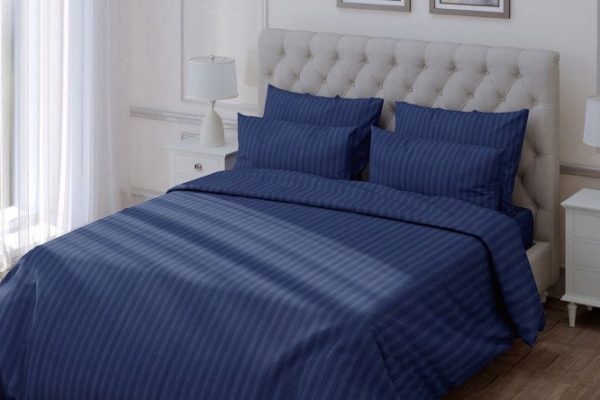 Комплект постельного белья Stripe Premium Indigo Хлопок 148х215 см, 1,5 спальный