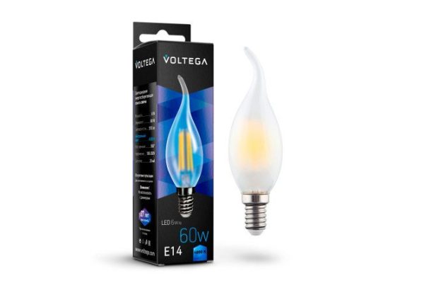 Лампа светодиодная VOLTEGA Crystal Candel wind matt VG10-CW2E14cold6W-F 7026 6W, E14, Холодный свет