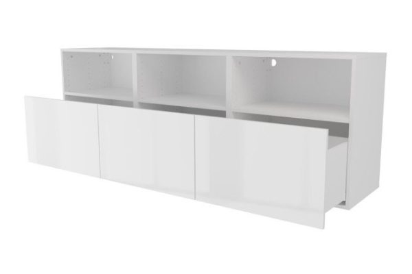 Тумба 3 полки и 3 ящика Оскар Амика 180х64 с push to open, белый / белый глянец