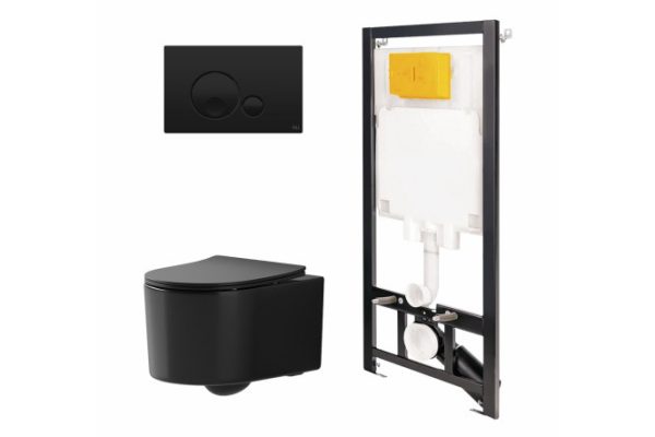 Инсталляция с унитазом и панелью POINT 886914GBO3+PN41701BM чёрный матовый