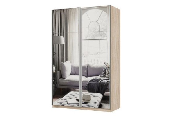 Шкаф-купе 2-дверный Практик 140х240х60 см, дуб сонома, профиль серебро, с двумя зеркалами